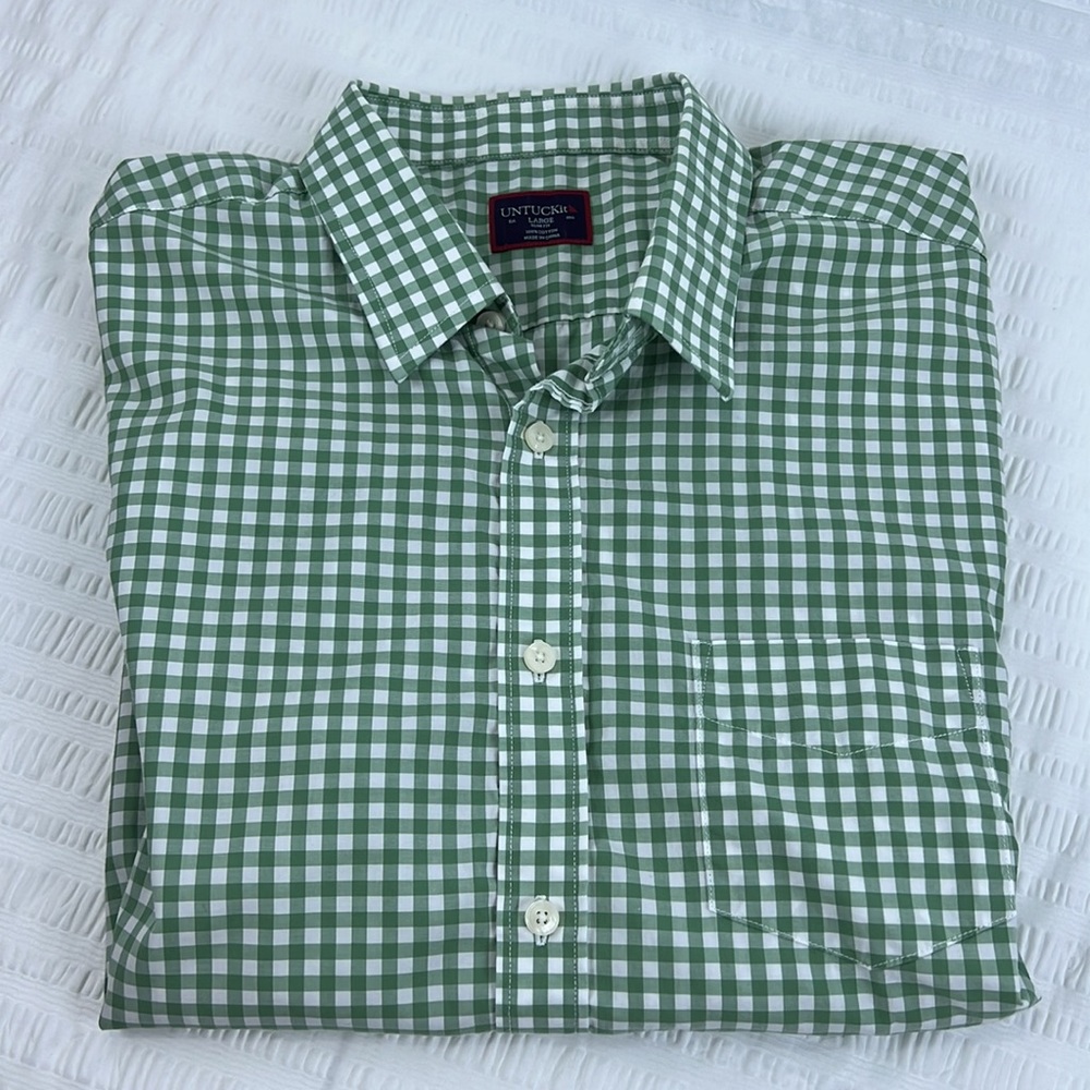 UNTUCKit Voss Short Sleeve Slim Fit Shirt Size Large Green Check